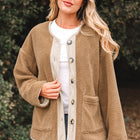 Chaqueta de retallos de tercero beige francés clara con borde de pana y bolsillos grandes - Thumbnail