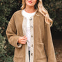 Light French Beige Puffy Plush Corduroy Edge Patchwork Jacket with Big Pockets