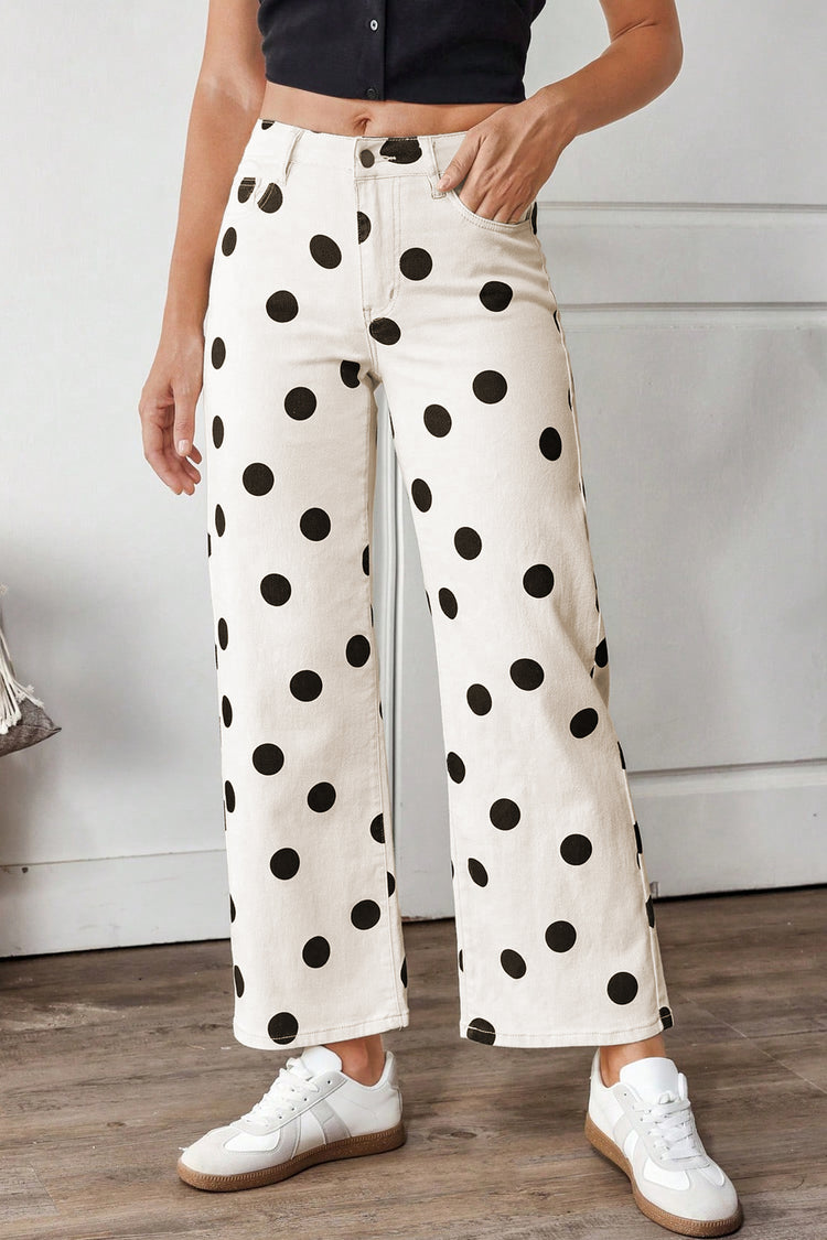 Vaqueros blancos con estampado de lunares y largo hasta el tobillo - Damesmode