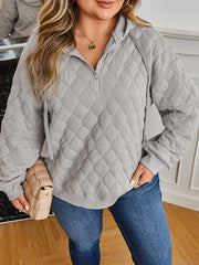 Grauer gesteppter Viertel-Reißverschluss-Hoodie in Plus-Size-Größen - Miniatuur