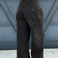 Dark Grey Pleated Wide Leg Mineral Wash Denim Pants - Foto 2