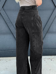 Pantalon en denim plissé à jambes larges à jambes plissées, lavis minéraux lavé - Miniatuur