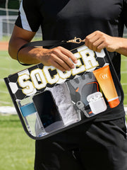 Bolsa de cosméticos transparente de PVC del estadio con letra chenilla marrón de béisbol - Damesmode Afbeelding 7 - Miniatuur