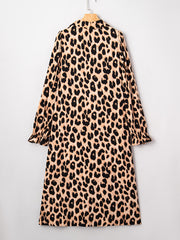 Abito midi fluido con stampa leopardo marrone, dettaglio svampiato, - Damesmode Afbeelding 5 - Miniatuur