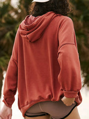 Roter Hoodie mit Senkungsschultertasche und weitem Kordelzug - Miniatuur