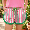 Rosa Streifen-Kontrast-Rüschenshorts - Foto 1