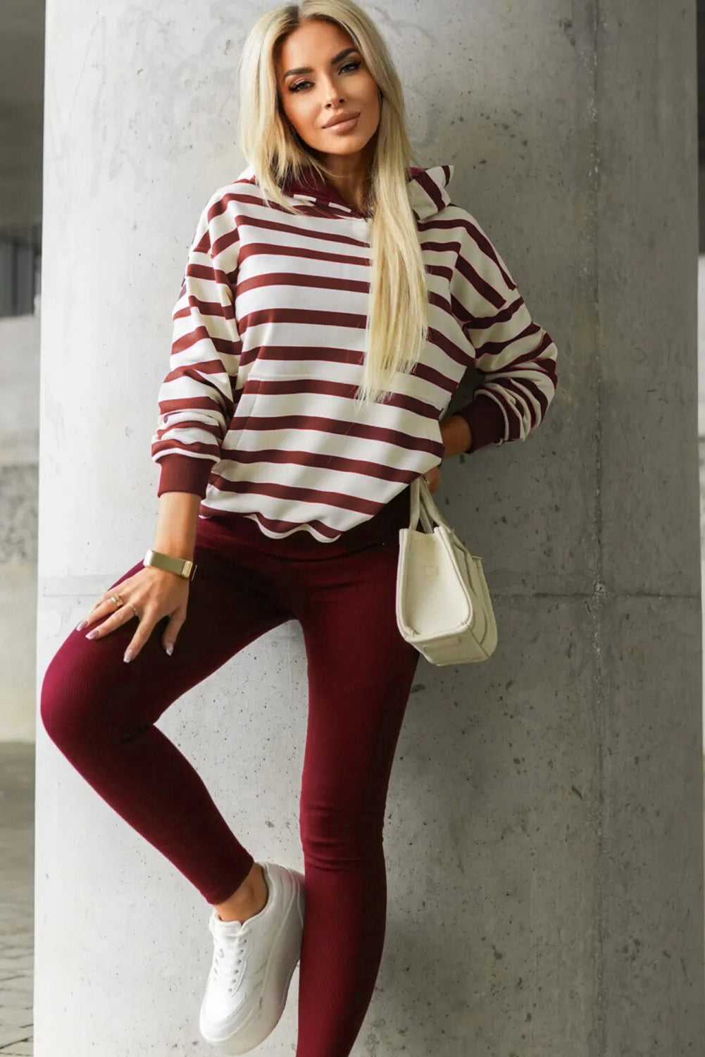 Felpa a righe rosse felpa a coste pantaloni lissi 2 pezzi Set