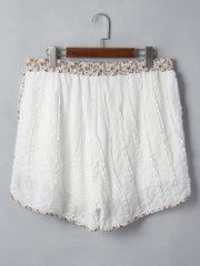 Weiße strukturierte Spitzen-Detail-Floral-Star-Patch-Kordelzug-Casual-Shorts - Miniatuur