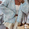 Cardigan en tricot à manches longues à motif léopard bleu clair, col en V, coupe ample - Foto 3
