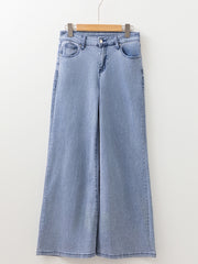 Jeans Beau Blue a vita alta con bottoni, zip e pantaloni a campana - Immagine di moda femminile 3 - Miniatuur