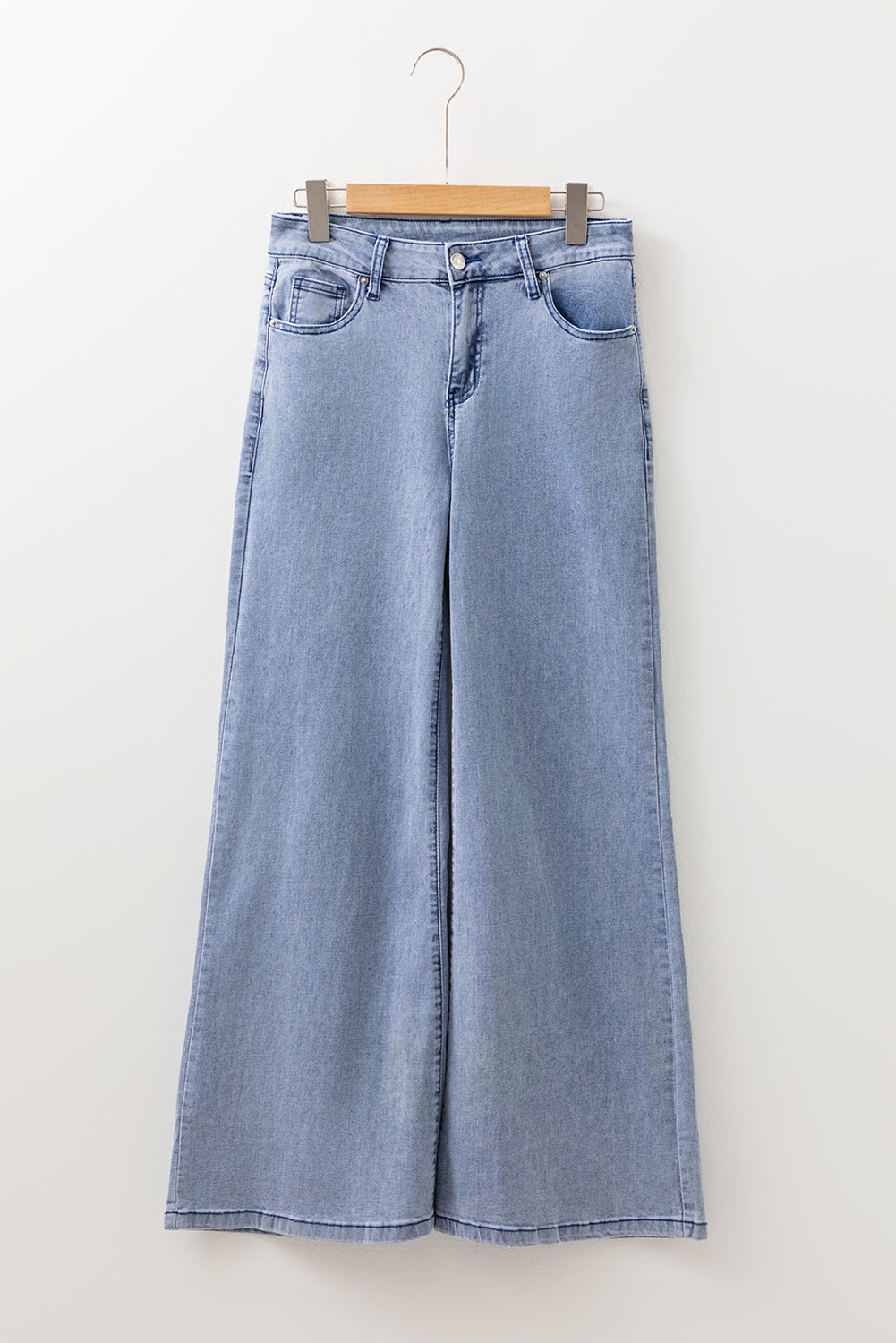 Beau Blue High Waist Button Zip Fly Bell Bottom Jeans - Damesmode Afbeelding 3