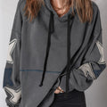 Kolgrå Star Patchwork Contrast Stitching Mineral Wash Kangaroo Pocket Vintage hoodie - Foto 3