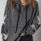 Carbon Grey Star Patchwork con cuciture contrastanti Mineral wash Kangaroo Pocket Vintage Hoodie - Thumbnail