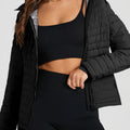 Black Solid Color Quilted Zip-up Puffer Jacket - Damesmode Afbeelding 1 - Foto 1
