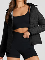 Chaqueta acolchada negra acolchada con cremallera en color liso - Damesmode Afbeelding 1 - Miniatuur