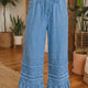 Dusk Blauw met Ruchesd Hem Wide Leg Chambray Broek
