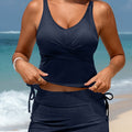 Himmelblo geribte gestréckte gekräizte Detail Tanktop Skort 2 Stéck Schwammkostüm - Foto 4