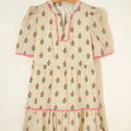 Apricot Striped Floral Print Contrast Detail Ruffle Hem Short Dress - Damesmode Afbeelding 3 - Foto 3