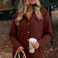 Rotes Sandelholz gerippte Strickknöpfe Vordere Klappentasche Casual Shacket - Foto 3
