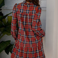 Grünes kariertes Minikleid mit Rüschenkragen und langärmligem Shift-Minikleid - Foto 5