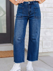 Schwarze, ausgefranste, geschnittene Barrel-Jeans – Damenmode Bild 4 - Miniatuur