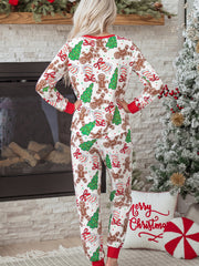 Jersey con botón y cuello en V con patrón navideño rosa Conjunto de sofá de 2 piezas - Miniatuur
