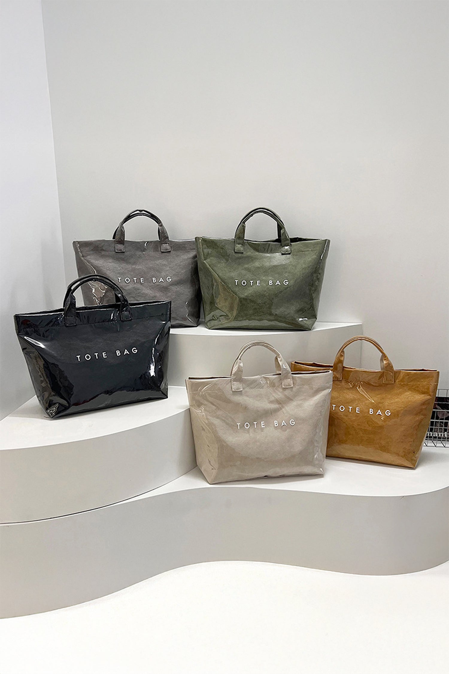 Schwarz-weiß-karierter glänzender PU-Leder-Tote-Bag – Damesmode Afbeelding 2