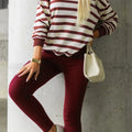 Sudadera con sudadera de rayas rojas y pantalones lisos de canaladura 2 piezas conjunto - Foto 1