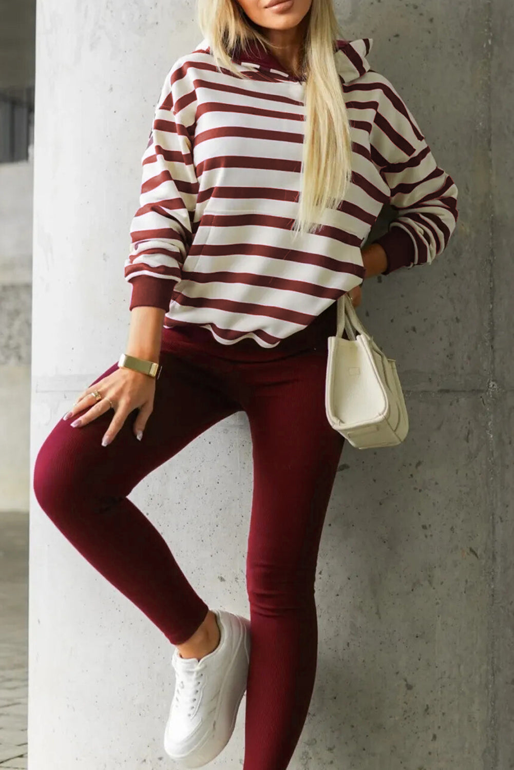 Felpa a righe rosse felpa a coste pantaloni lissi 2 pezzi Set
