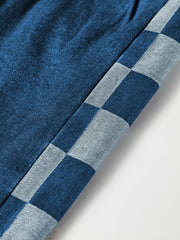 Sail Blue karierte Seitenpaneel Patchwork Kordelzug, lockere Jeanshosen - Miniatuur