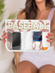 Bolsa de cosméticos transparente de PVC transparente del estadio para el béisbol marrón con letra chenilla - Damesmode Afbeelding 5 - Miniatuur