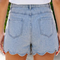 Myosotis Solid Color Scalloped Trim Casual Denim Shorts - Foto 2
