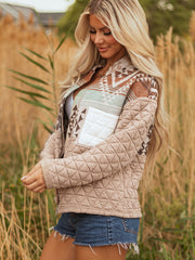 Giacca di moda occidentale patchwork in stile beige francese francese chiaro e trapuntato - Miniatuur