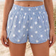 Sky Blauw Stippenpatroon Print Shirrood Hoge Taille Casual Shorts