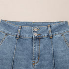 Dusk Blue 2 Button High Waist Piping Trim Bootcut Jeans - Thumbnail
