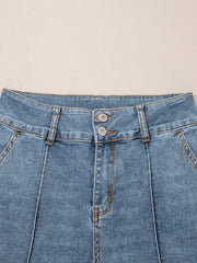 Jeans a stivali a vita alta con 2 bottoni, bordature a bordatura a bordatura - Miniatuur