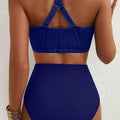 Dunkelblaue Bikinis mit Shell-Stickerei und V-Ausschnitt mit Textur, Mix-and-Passend Bikinis mit hoher Taille - Foto 5
