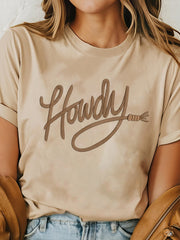 Khaki Howdy Embroidered Graphic Western Tee - Miniatuur