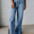Myosotis Slit-Leg-Jeans mit hoher Rise, Kordelzug-Casual-Jeans - Foto 1