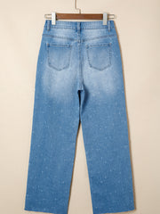 Mist Blue Distressed Detail Controlo Abdominal Bainha Crua - Miniatuur