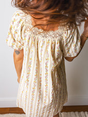Multicolour Floral Print Contrast Ribbon Bow Lace Trim Square Neck Mini Dress - Miniatuur
