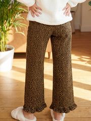 Brown Leopard Print Ruffled Hem Shift Jeans - Damesmode Afbeelding 2 - Miniatuur