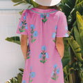 Rose Floral Short Sleeve Split Neck Loose Mini Dress - Foto 2