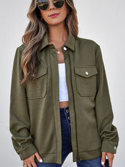 Chemise à rabat à boutons zippé vert noirâtre et veste à col - Damesmode Afbeelding 6 - Miniatuur