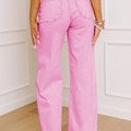 Rosa Acid Wash Héichtaille Ongläichméisseg Roh Saum Shift Jeans - Foto 2