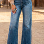 Ashleigh Blauw Hoge Taille Frayed Hem Flare Jeans