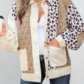 Khaki Leopard Waffle Quilted Patchwork Button Front Jacket - Foto 6