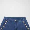 Ashleigh Blue Golden Button Detail Rolled Edge Flare Leg Jeans - Damesmode Afbeelding 6 - Foto 6