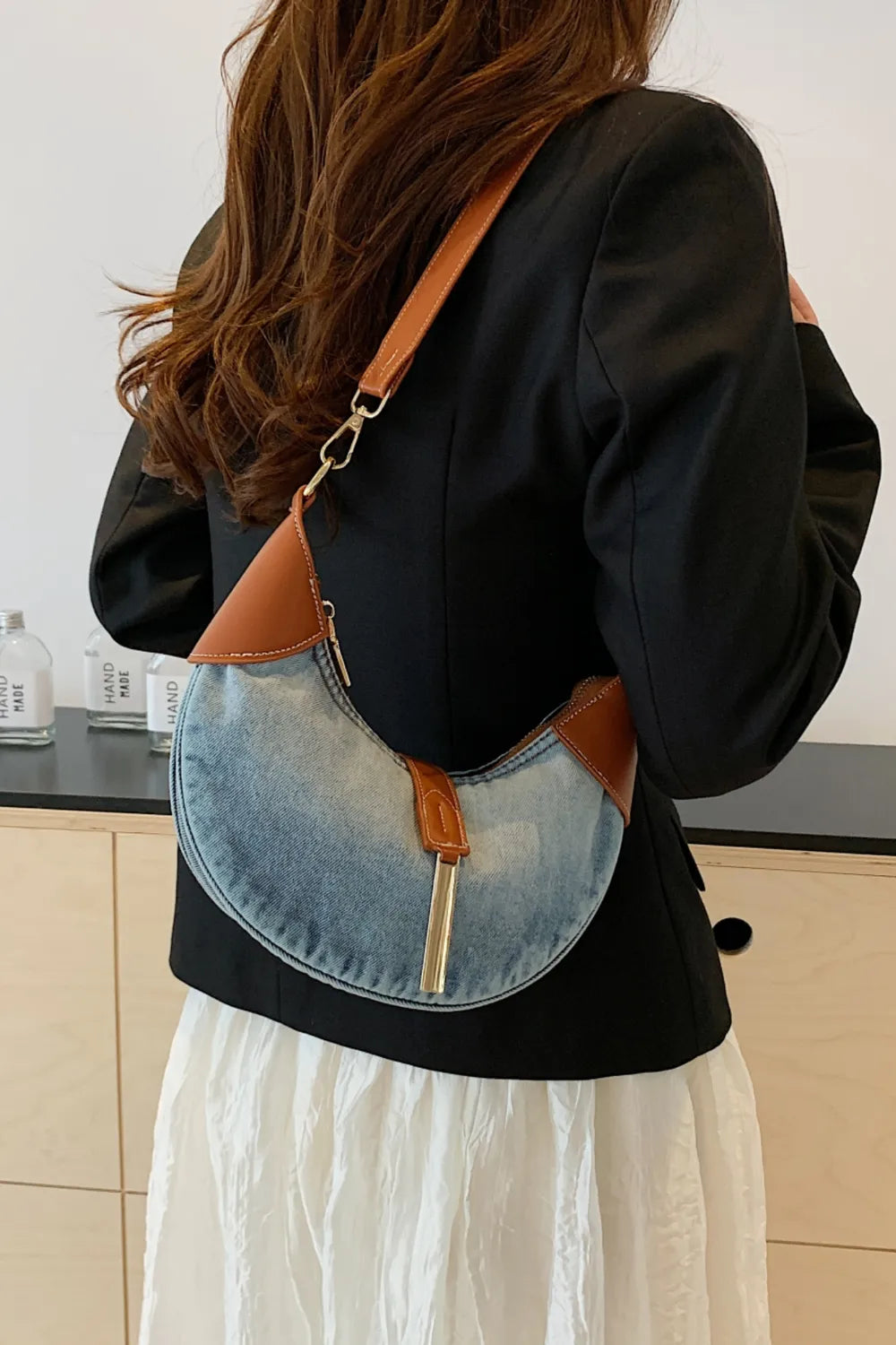 Contrast Denim Shoulder Bag - Luxe Damesmode & Kleding Collectie | Redblad Nederland