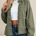 Smoke Green Patched Pocket Collared Button Front Boyfriend Denim Jacket - Foto 5